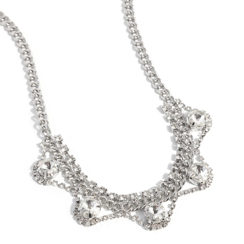 Paparazzi Silver Scalloped Rhinestone Necklace Never Enough Elegance Fashion